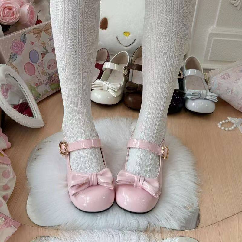 lolita玛丽珍可爱蝴蝶结软妹洛丽塔lo鞋低跟百搭圆头平底jk小皮鞋