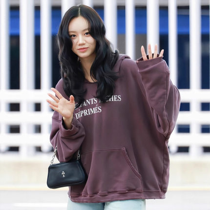 ERD GFKC经典标语洗水紫美式短宽帽衫李惠利同款破坏高街男女卫衣