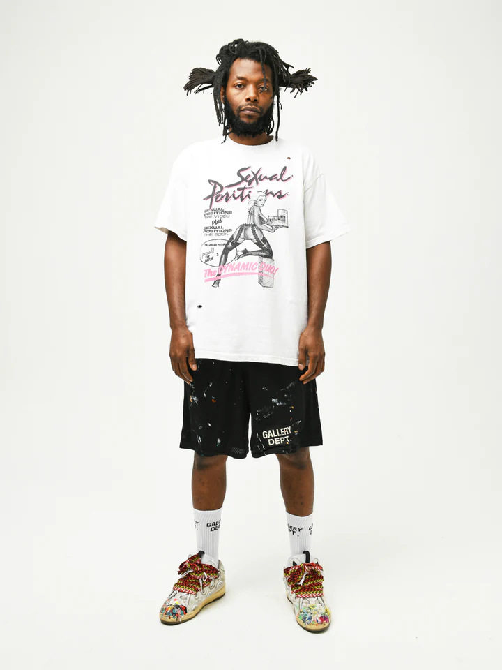 thumbnail for VTG VINTAGE niche trendy brand American hand-painted splashed ink letter printed mesh sports summer trendy shorts