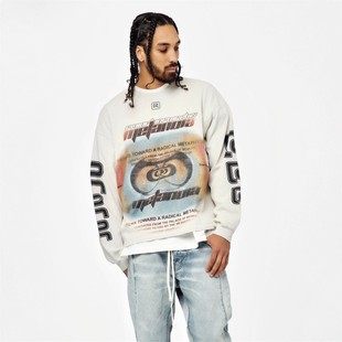 T恤男女卫衣 街头嘻哈小众复古水洗做旧打底长袖 VTG Vintage美式