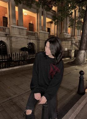 loren李圣俊同款ERD忧郁的富二代猩红十字架毛衣针织衫男女毛衣潮