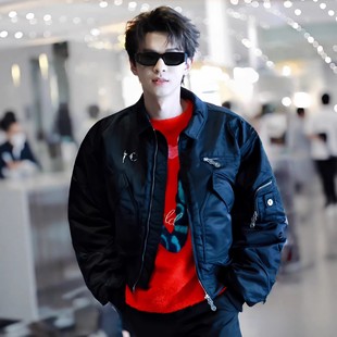 Thug club美式重磅何浩楠同款加厚Bomber宽松飞行夹克棉服外套男