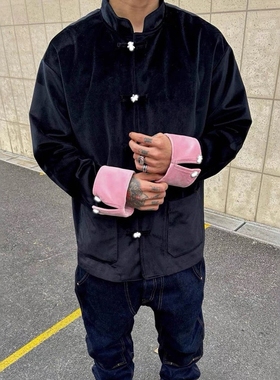VIBE ACW新中式国潮设计感丝绒撞色男士款夹克中国风唐装男生外套
