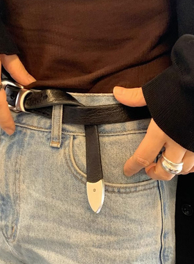 高品质VIBE ACW头层牛皮小众设计感男士款银扣皮带女士真皮腰带