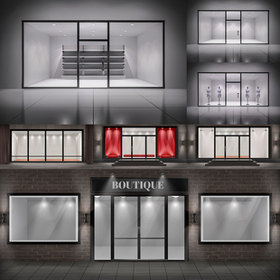 橱窗效果图AI矢量素材 店铺门面陈列展示灯光效果背景 设计素材