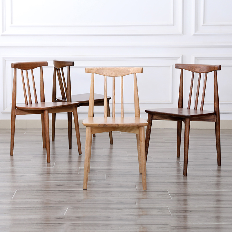 北欧实木餐椅白蜡木牛角椅子家用餐厅靠背椅简约现代休闲椅榫卯椅