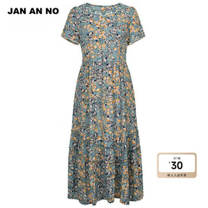 JAN AN NO 简爱诺优雅气质印花短袖连衣裙女士夏季新款J2320126LQ