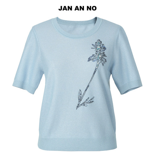 JAN AN NO 简爱诺气质浅兰色短袖针织衫上衣夏季新款 J2520040ZS