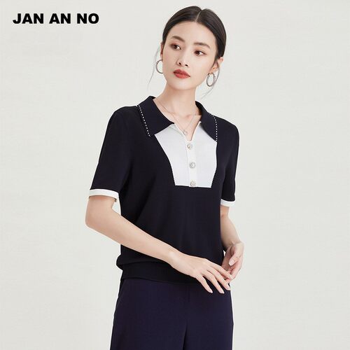 针织蓝色套头小衫2021年夏季新品