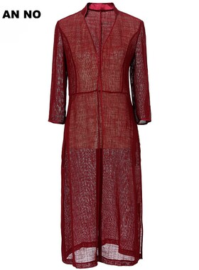 JAN AN NO 简爱诺优雅气质中长款红色薄款外披外套女夏J2110266WP