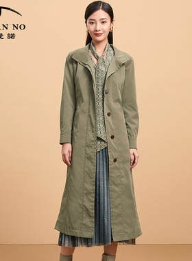 JAN AN NO 简爱诺军绿色优雅简约长款风衣外套女士春季J2160197FY