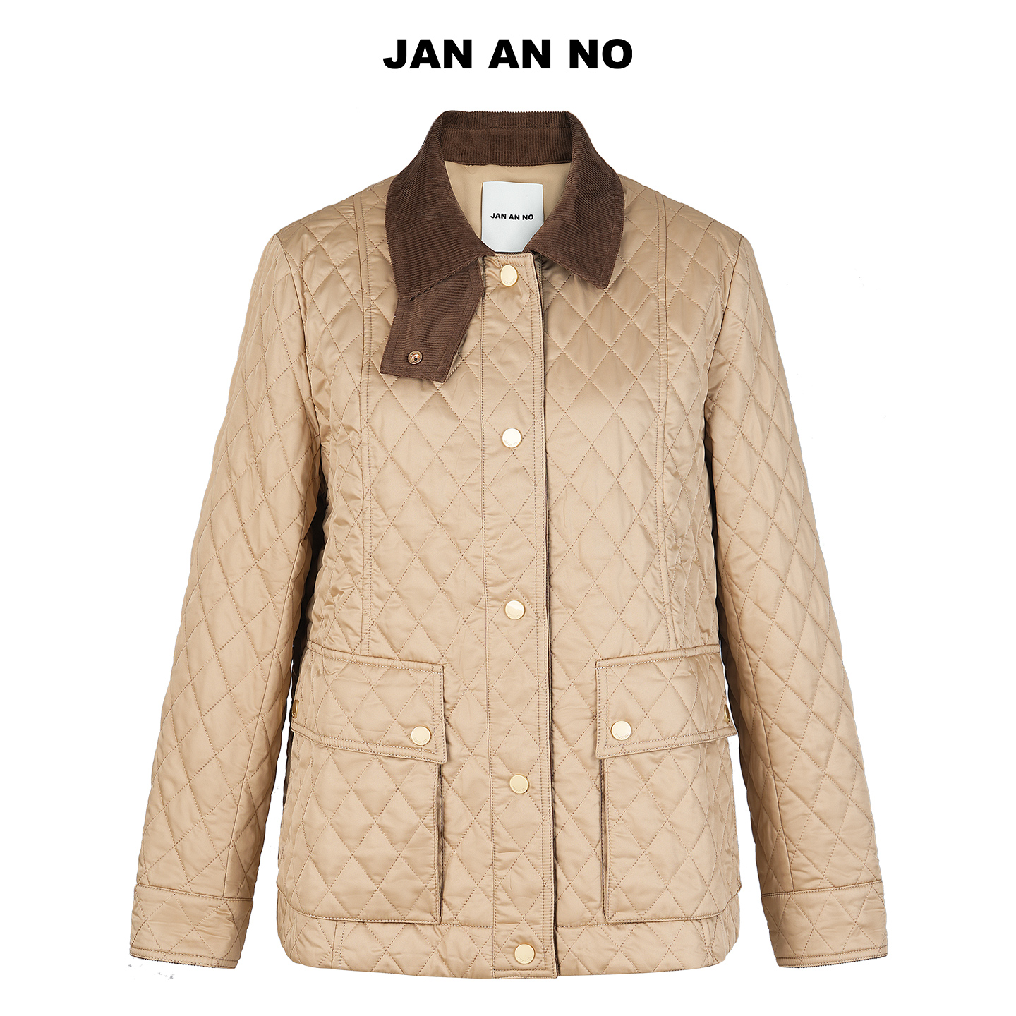 JAN AN NO简爱诺深卡其色短款棉服秋冬新品翻领外套女J2570034MF