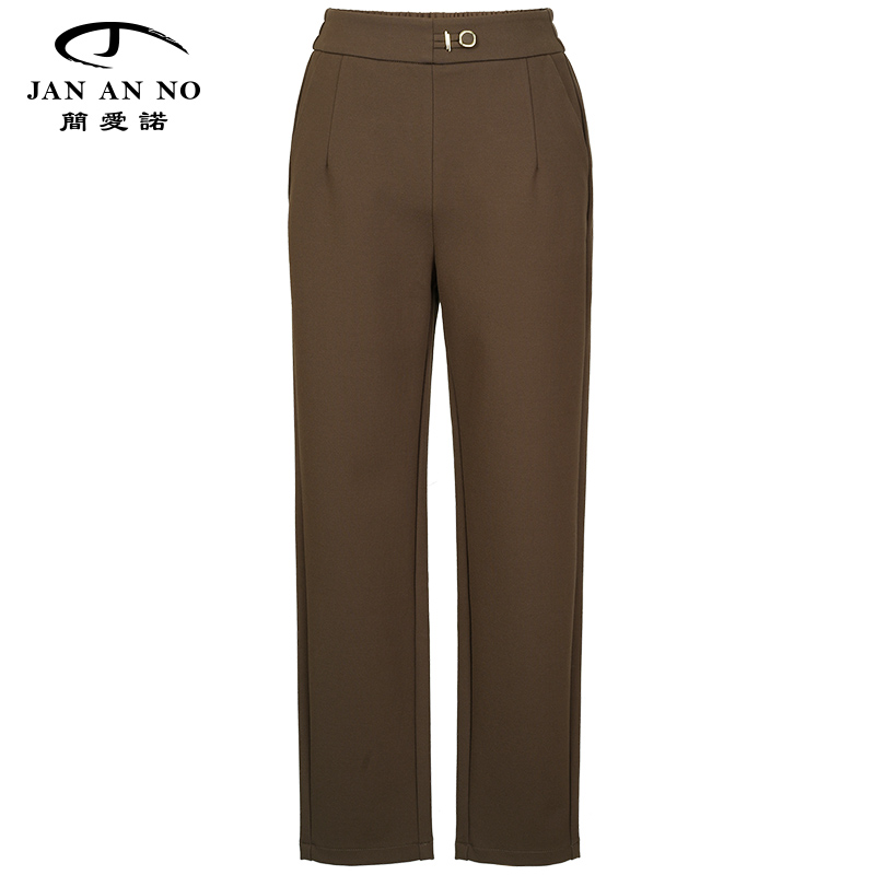 简爱诺气质通勤咖色窄直筒裤