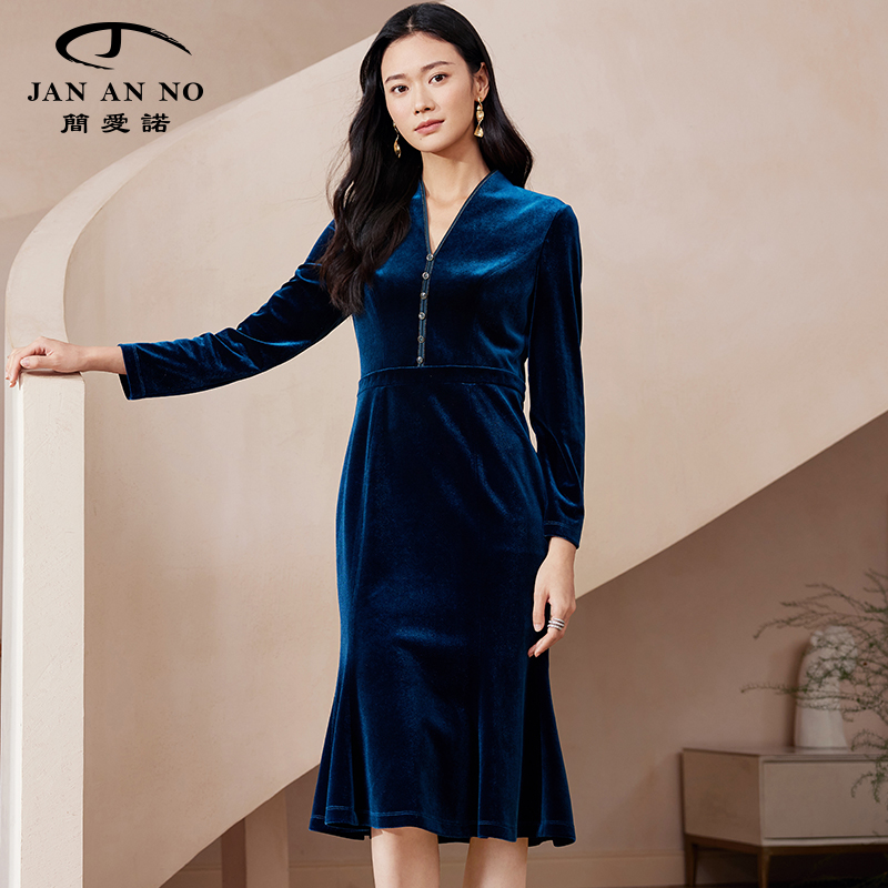 简爱诺优雅气质丝绒礼服裙