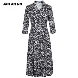 JAN AN NO 简爱诺可水洗桑蚕丝印花弹力连衣裙春夏新款J2320122LQ