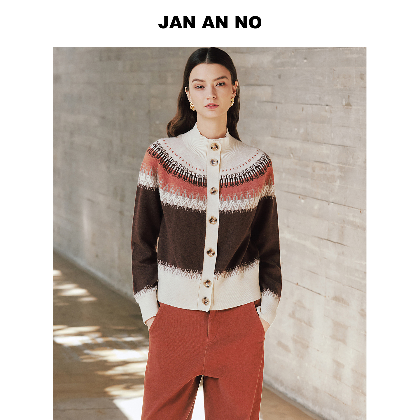 JAN AN NO简爱诺秋冬新品绵羊毛羊绒针织开衫咖杏外套J2560153WT