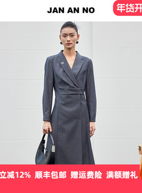 JAN AN NO 简爱诺通勤气质灰色西装领连衣裙冬季新款 J2469570LQ
