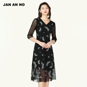 V领a字网纱刺绣修身 NO简爱诺夏季 显瘦气质连衣裙J960054LQ JAN