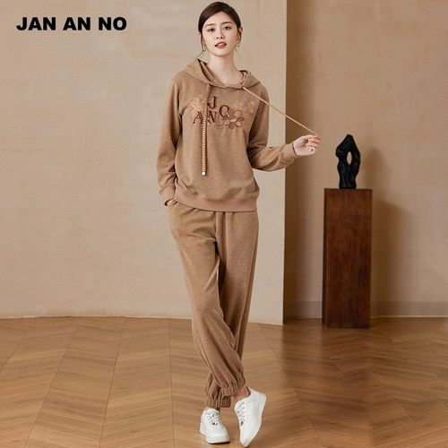 简爱诺休闲米咖色运动连帽卫衣