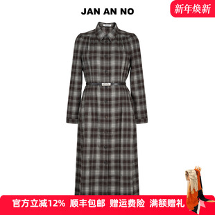 格纹长裙J2560451LQ NO简爱诺咖格气质复古连衣裙秋冬新款 JAN