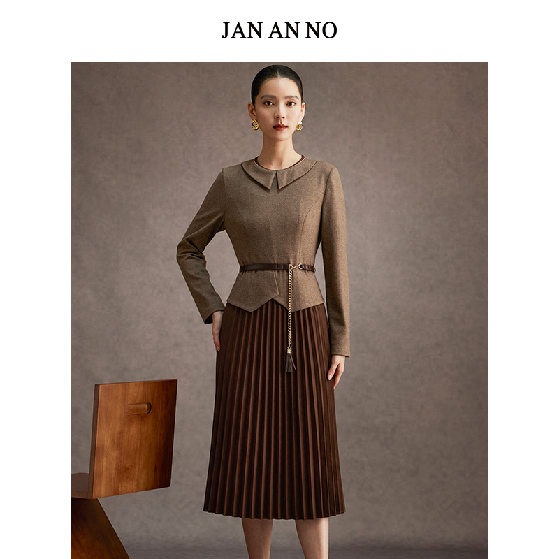 简爱诺优雅气质收腰羊毛连衣裙