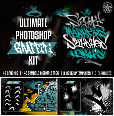 P0542高清PS设计素材 街头涂鸦艺术创作喷漆手绘笔刷插件ABR