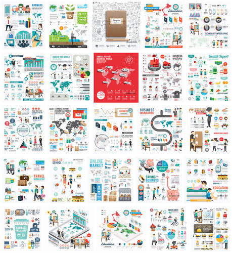 A0852矢量AI设计素材25张扁平化可视化信息图infographic图表icon