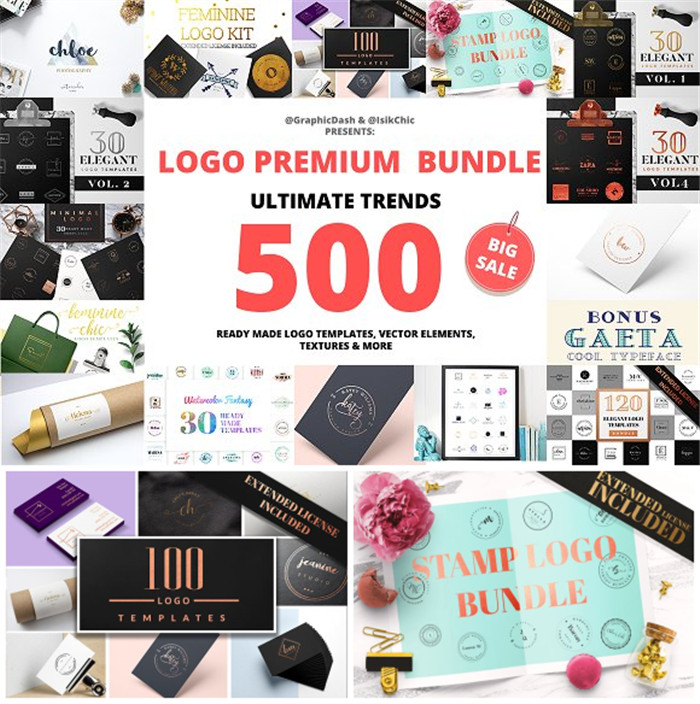 [615]AI矢量设计素材 500+复古典雅英文logo模板大全AI+EPS+PSD