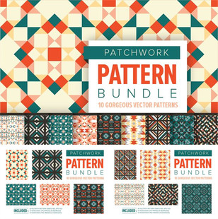[635]AI矢量设计素材 抽象几何拼布民族四方连续纹样swatches插件