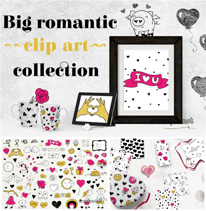 A0793矢量AI设计素材 手绘浪漫爱情表白logo印花包装背景爱心+psd