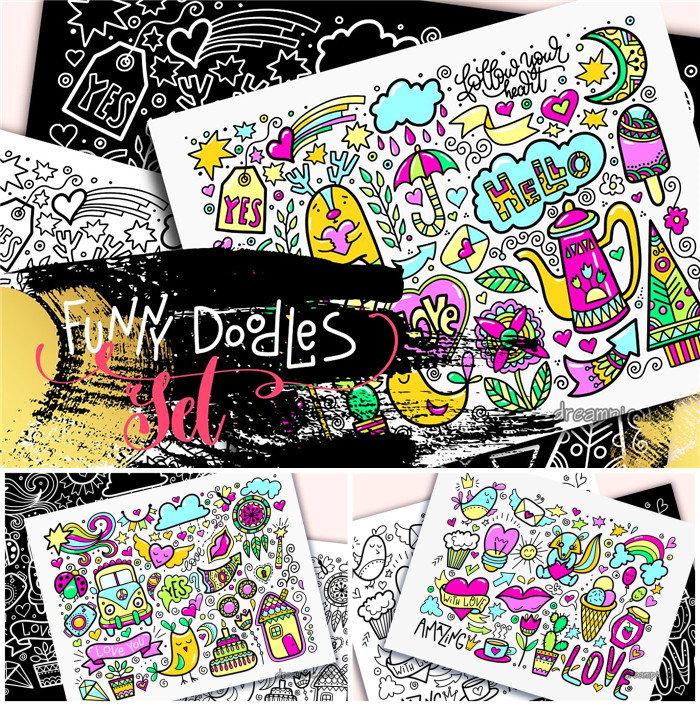 [763]AI矢量设计素材 卡通涂鸦手绘插画含PNG格式