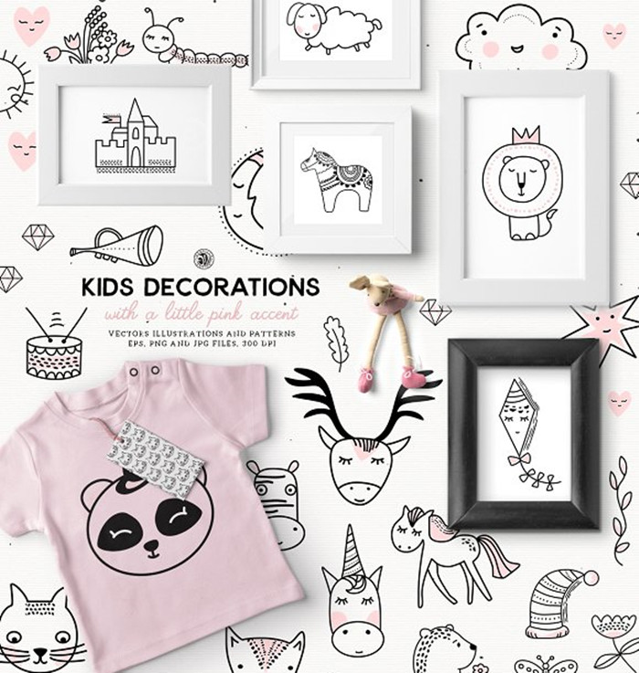 [679]AI矢量设计素材 可爱儿童简笔画动物四方连续印花包装PNG