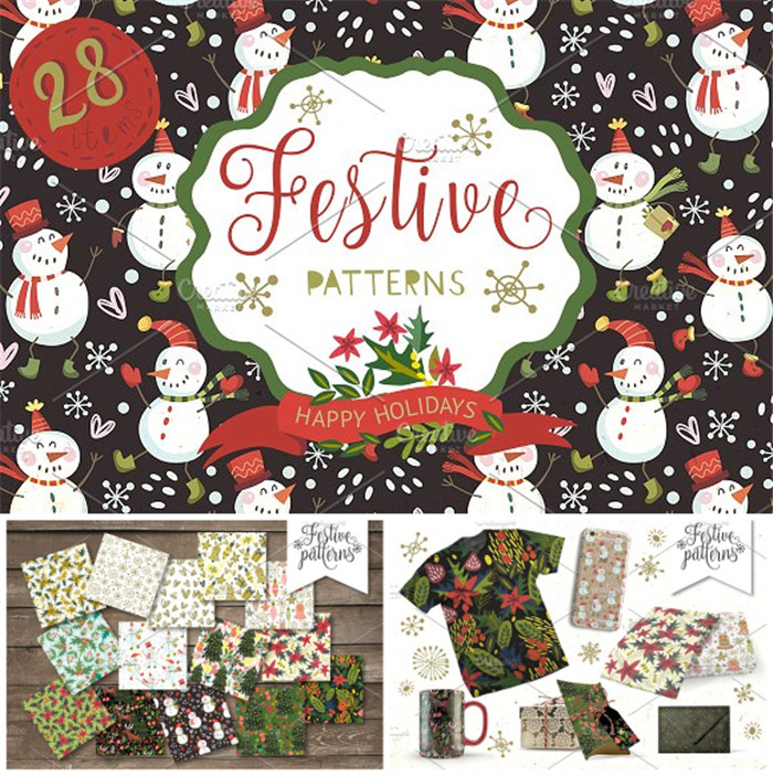[724]AI矢量设计素材 圣诞节风格四方连续印花包装背景纹理图+PNG