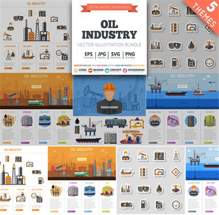 [722]AI矢量设计素材 扁平化可视化信息图石油工业工程banner图标