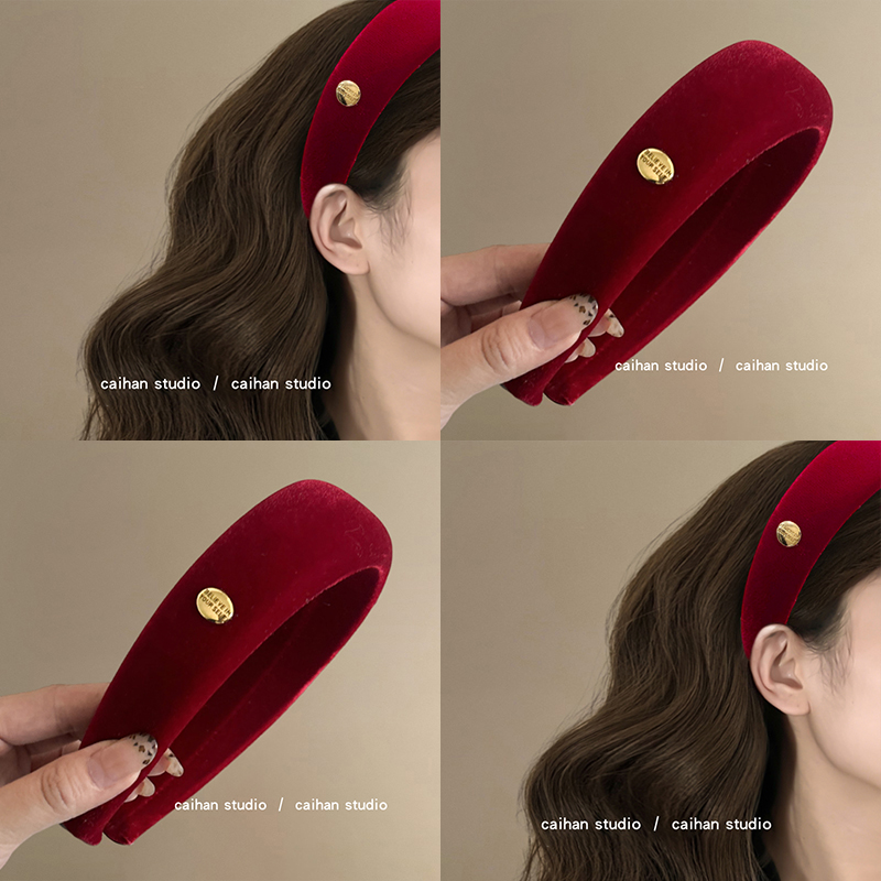 浪漫惊喜~丝绒酒红宽边发箍