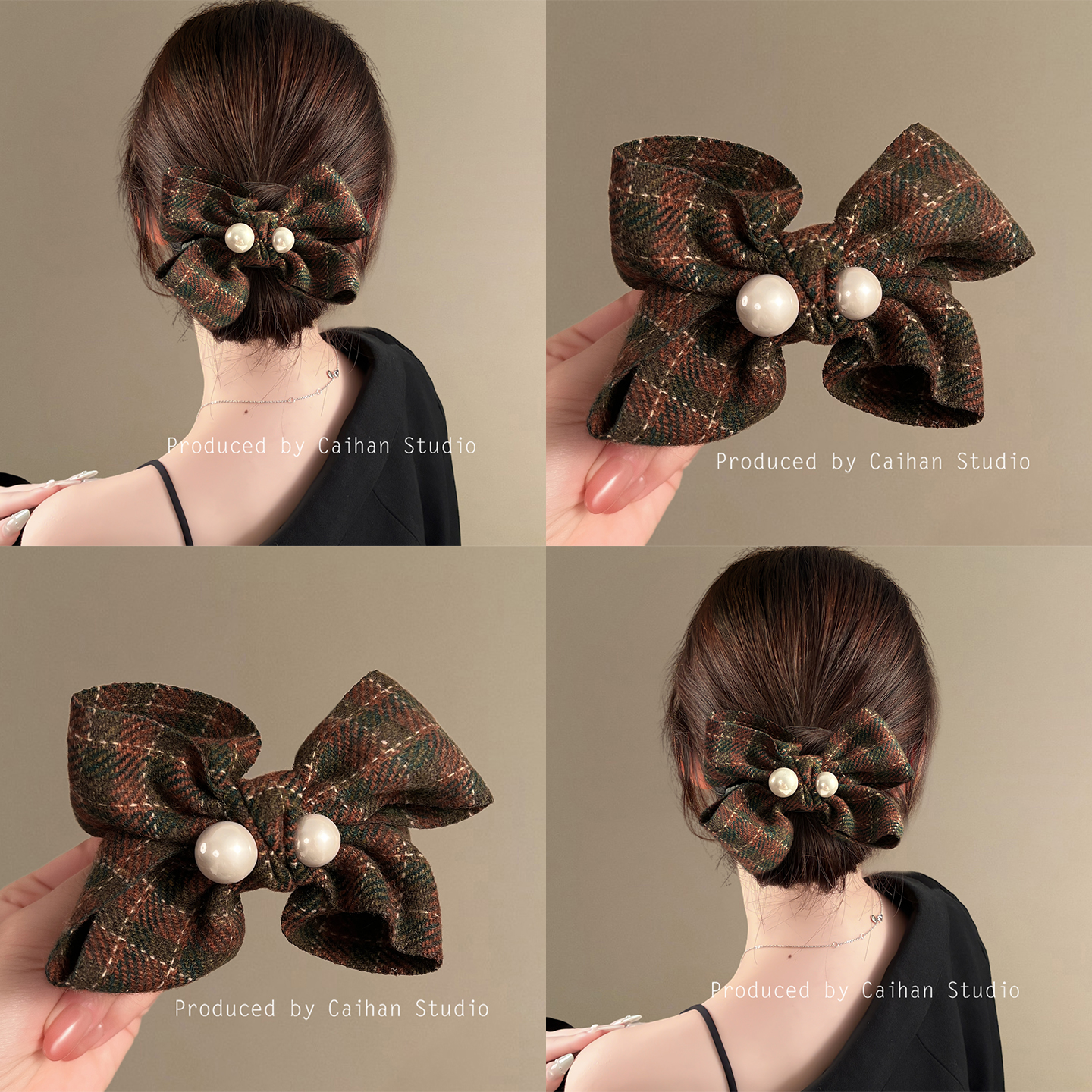 英伦雅格~绿咖格纹珍珠燕尾夹