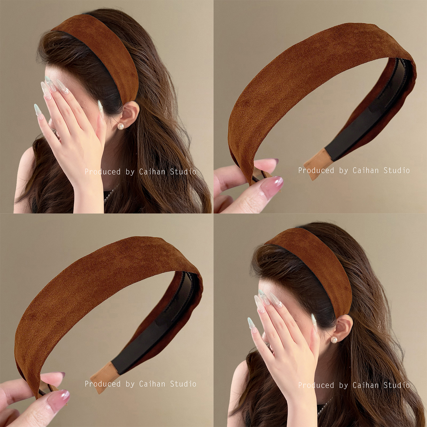 意式摩卡~复古咖色丝绒发箍