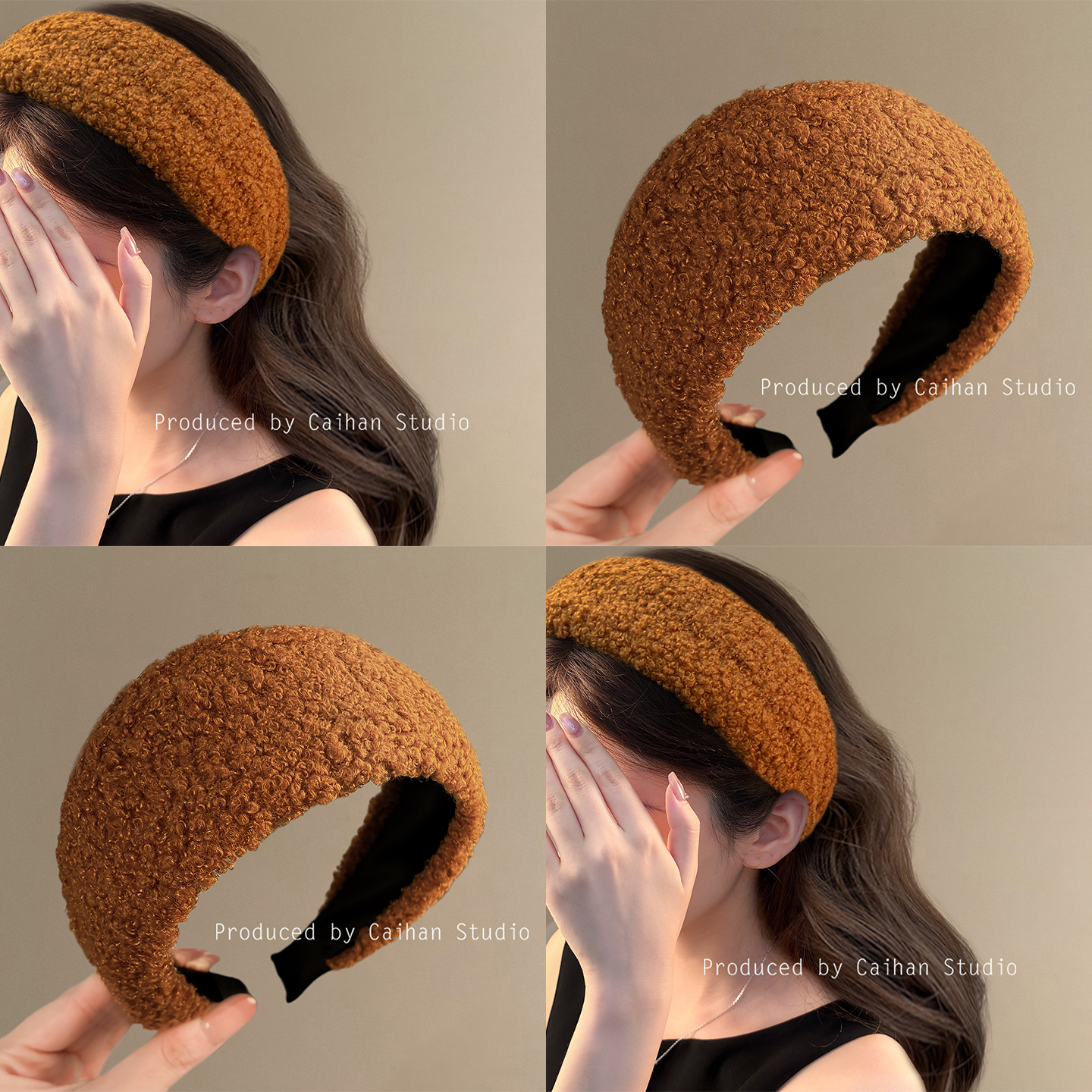 秋栗旧梦~复古毛绒绒宽边发箍