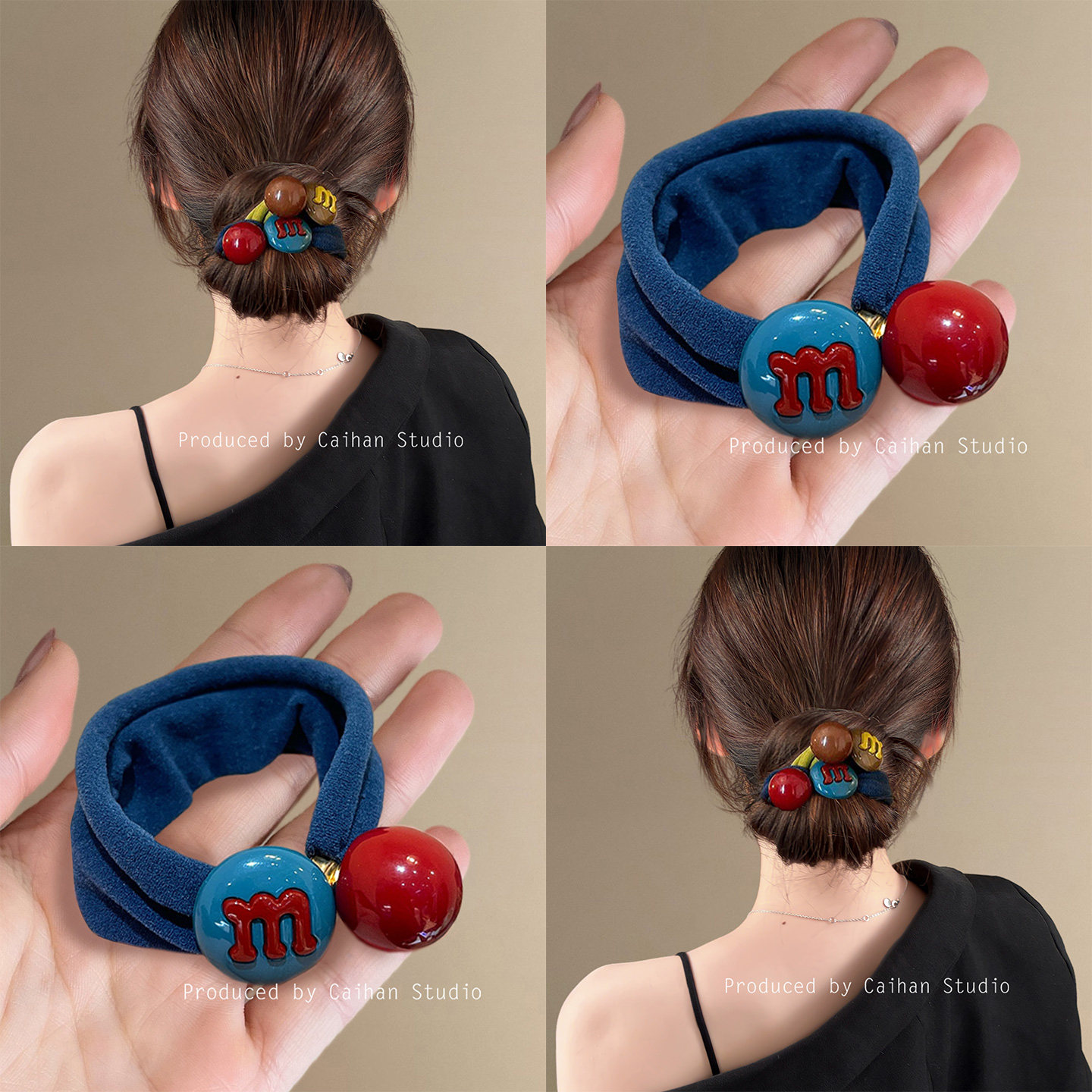 彩虹小糖豆~韩版字母球球发圈女高级感洋气时尚可爱减龄皮筋盘发