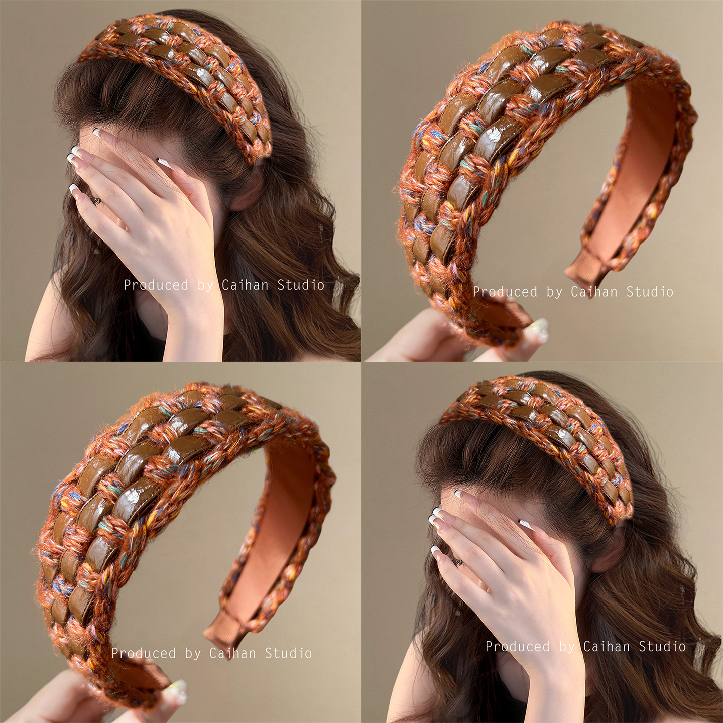 话梅煮酒~复古毛线皮质编织头箍