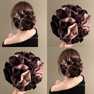 微梦云霓~韩版晕染雾紫绣球发圈女高级感丸子头头圈发绳旅行发卡