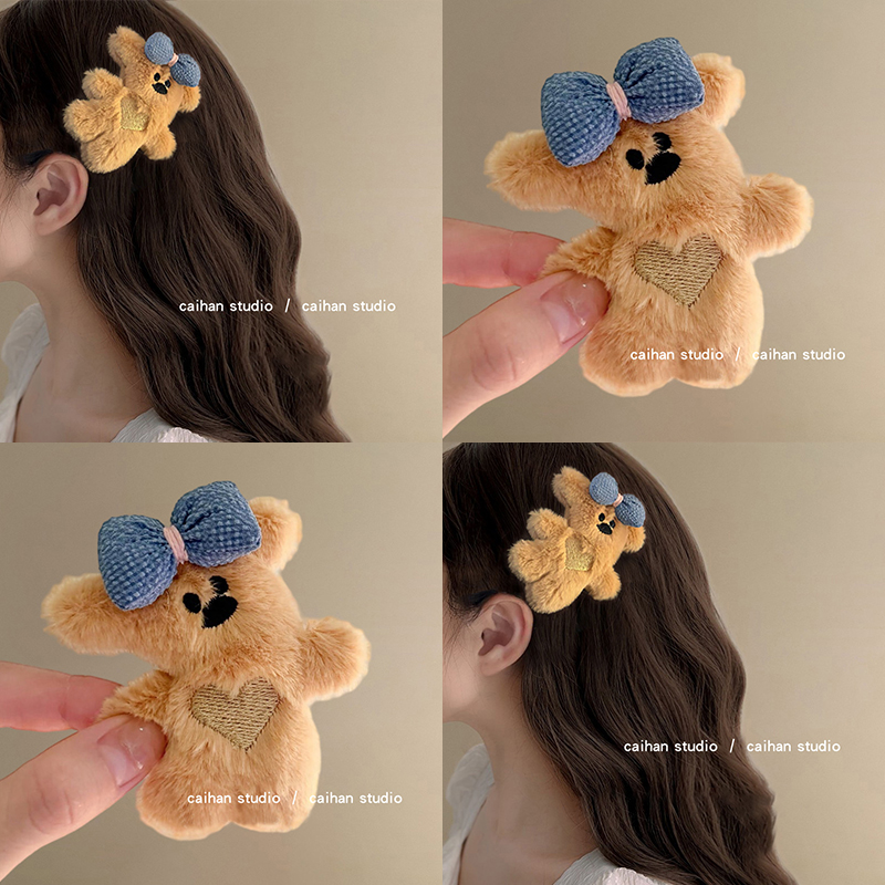甜心小熊！卡通毛绒发夹！