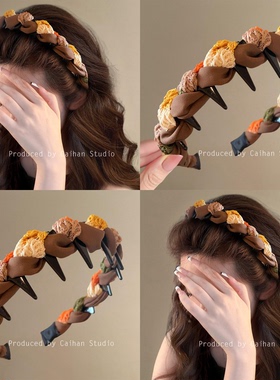橘生淮南~气质拼色绕线带齿发箍高颅顶甜美百搭洗脸头箍旅行发卡