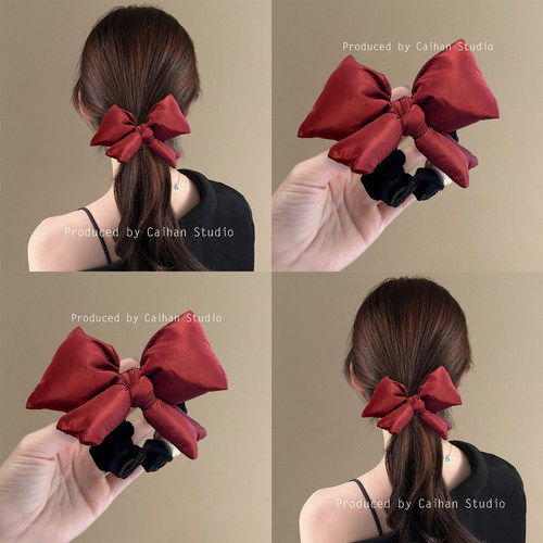 酒红罗曼尼~气质充棉蝴蝶结发圈