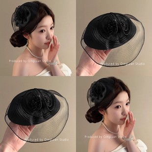 京都贵女~复古名媛赫本风小礼帽发夹法式气质网纱贝雷帽面纱头饰