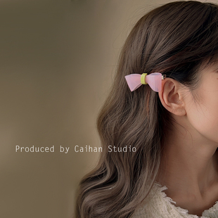 薄荷粉~盛夏小清新果冻绿蝴蝶结鸭嘴夹超仙刘海夹子头饰发夹少女