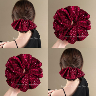 华丽共谋者~复古红丝绒亮片发圈女高级感新年高弹力大肠发绳发饰