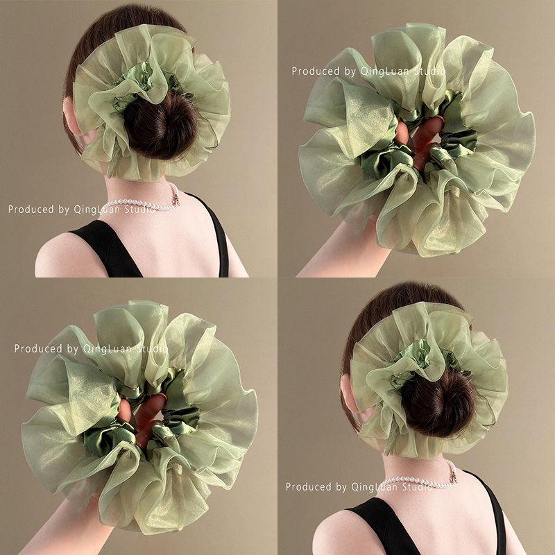 绿野山涧~复古缎面网纱大肠发圈