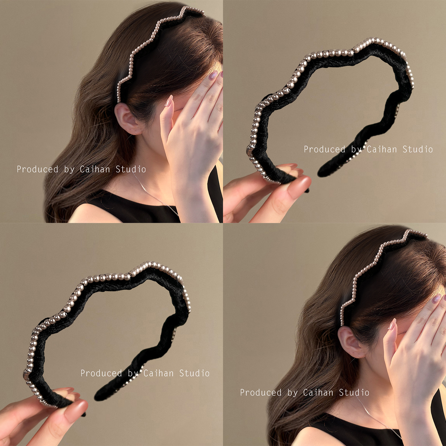 赫拉千金~韩国珍珠波浪植绒发箍