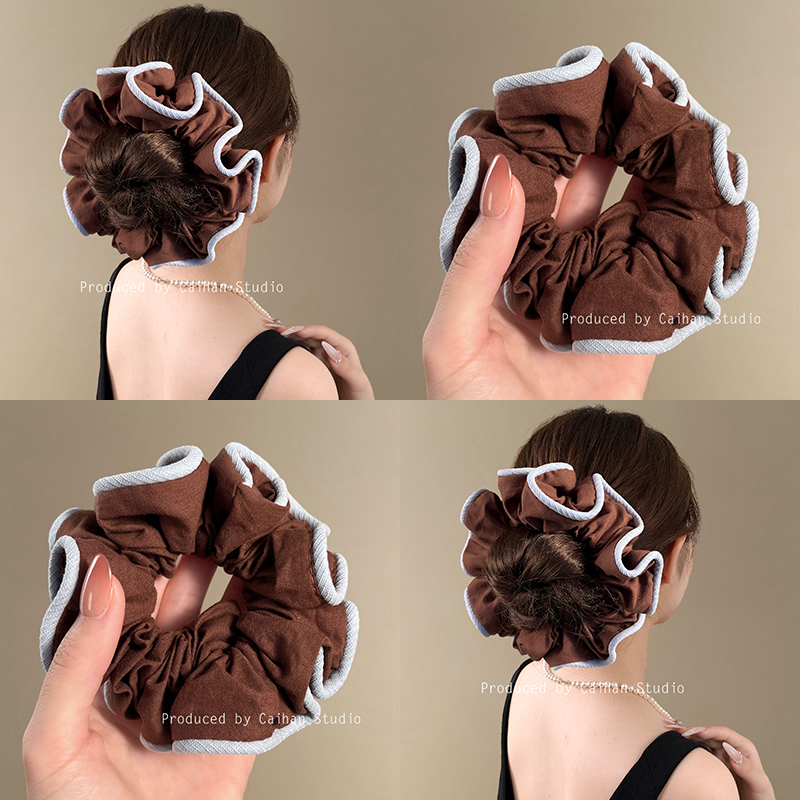 川岛诗集~复古蓝咖撞色大肠发圈